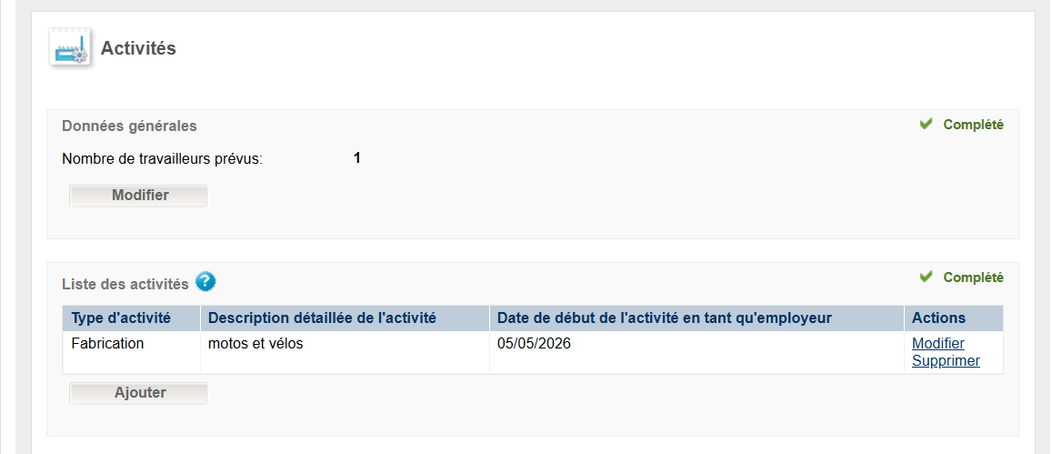 WIDE: overview Activities section WIDE: Overview of completed ‘Activities’ section